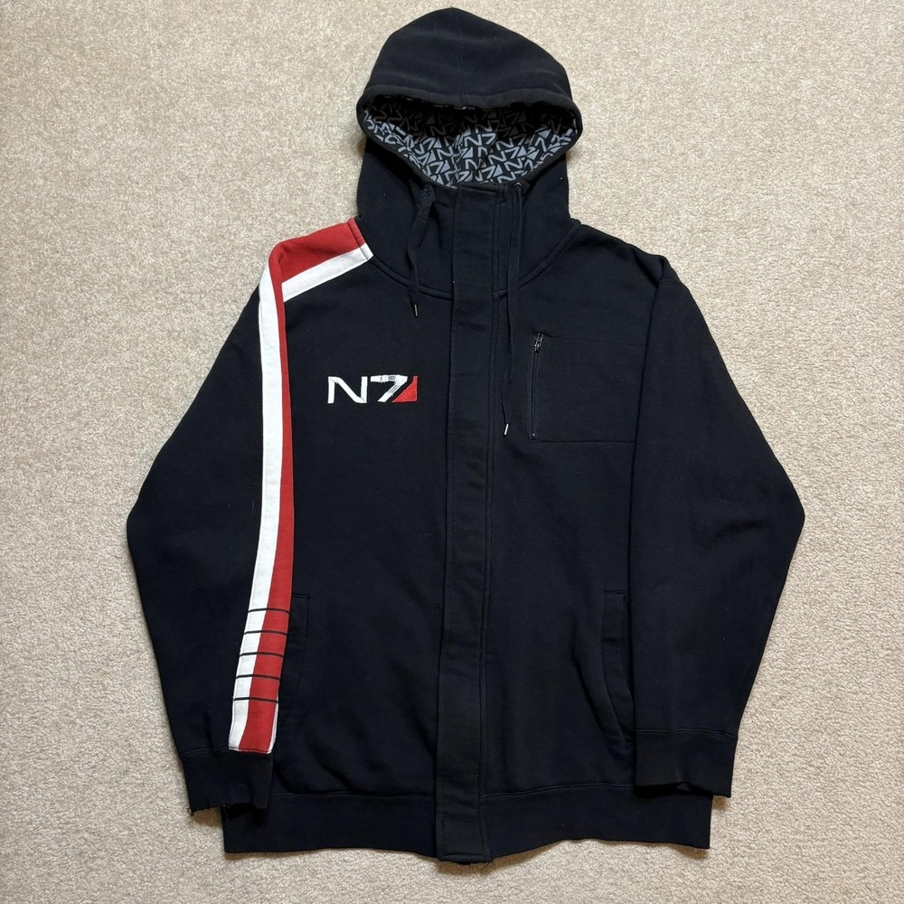 Mass Effect N7 Hoodie Sweatshirt Mens Medium Black BioWare Zip Video Game Promo